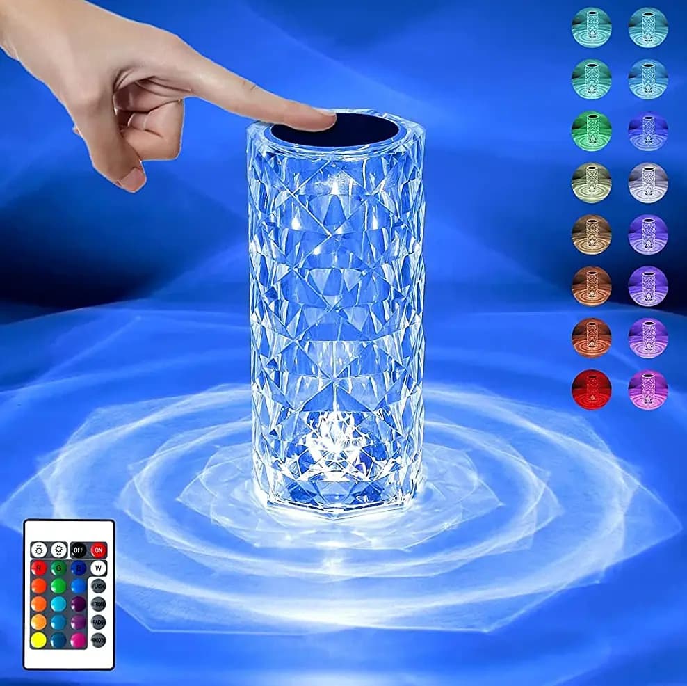 Diamond Crystal Lamp Rose, 16 Colors Changing, USB Rechargeable Table Lamp