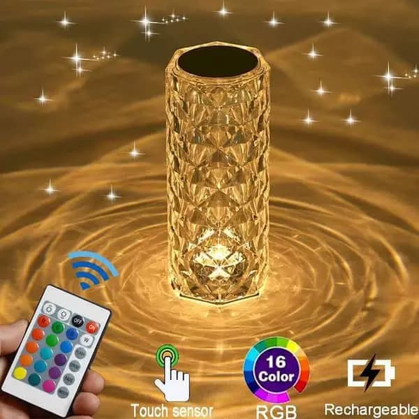 Diamond Crystal Lamp Rose, 16 Colors Changing, USB Rechargeable Table Lamp