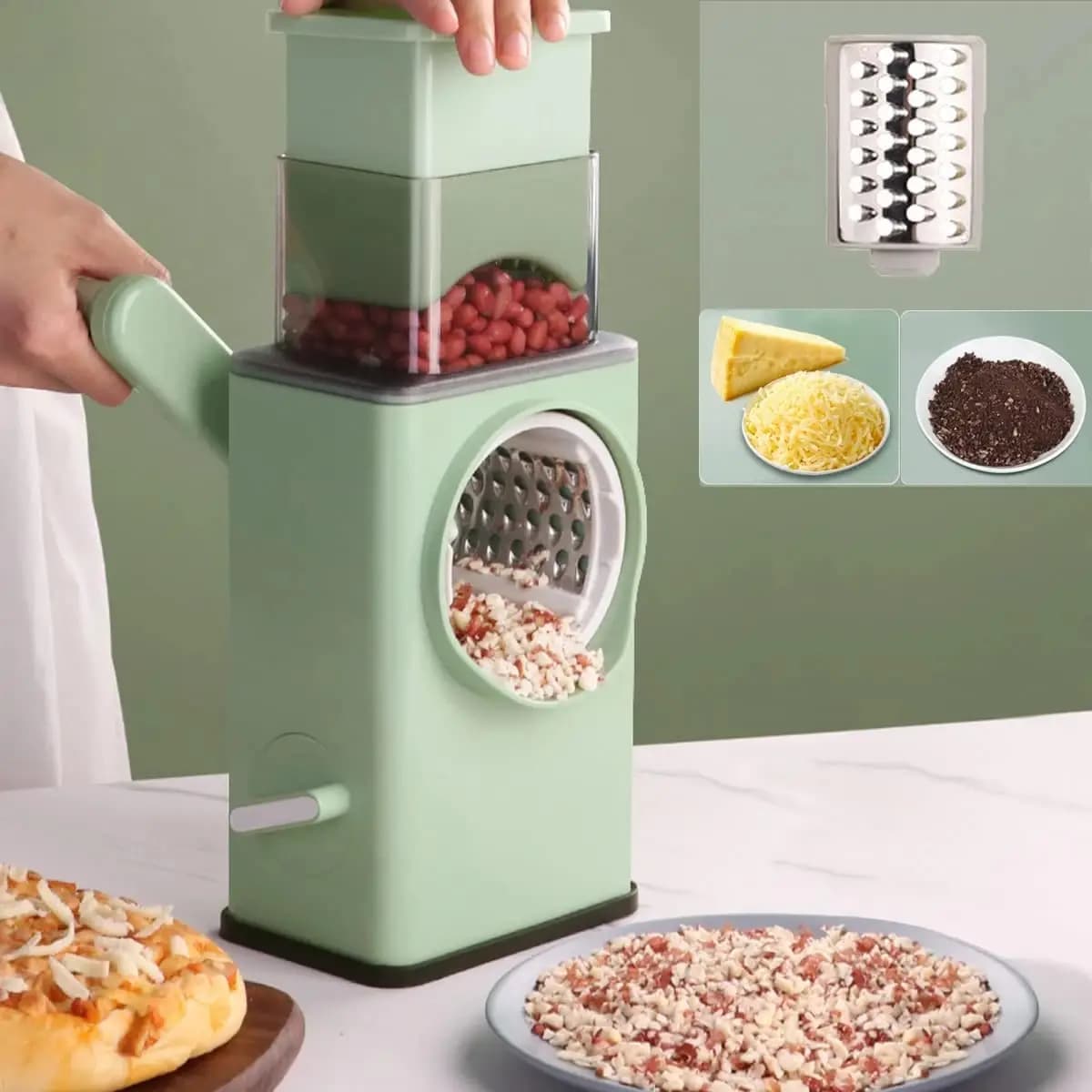 Multifunctional Manual Rotary Cheese Grater Shredder  Wider Hopper Round Mandolin Drum Slicer Cutter For Kitchen