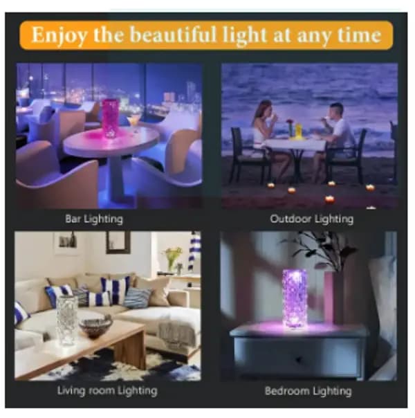 Diamond Crystal Lamp Rose, 16 Colors Changing, USB Rechargeable Table Lamp