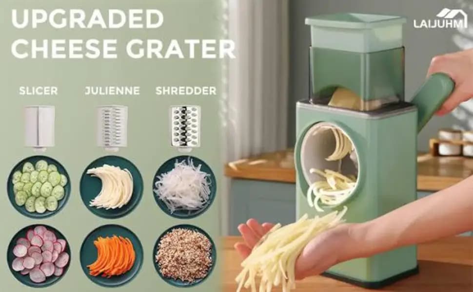 Multifunctional Manual Rotary Cheese Grater Shredder  Wider Hopper Round Mandolin Drum Slicer Cutter For Kitchen