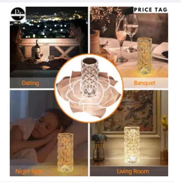 Diamond Crystal Lamp Rose, 16 Colors Changing, USB Rechargeable Table Lamp