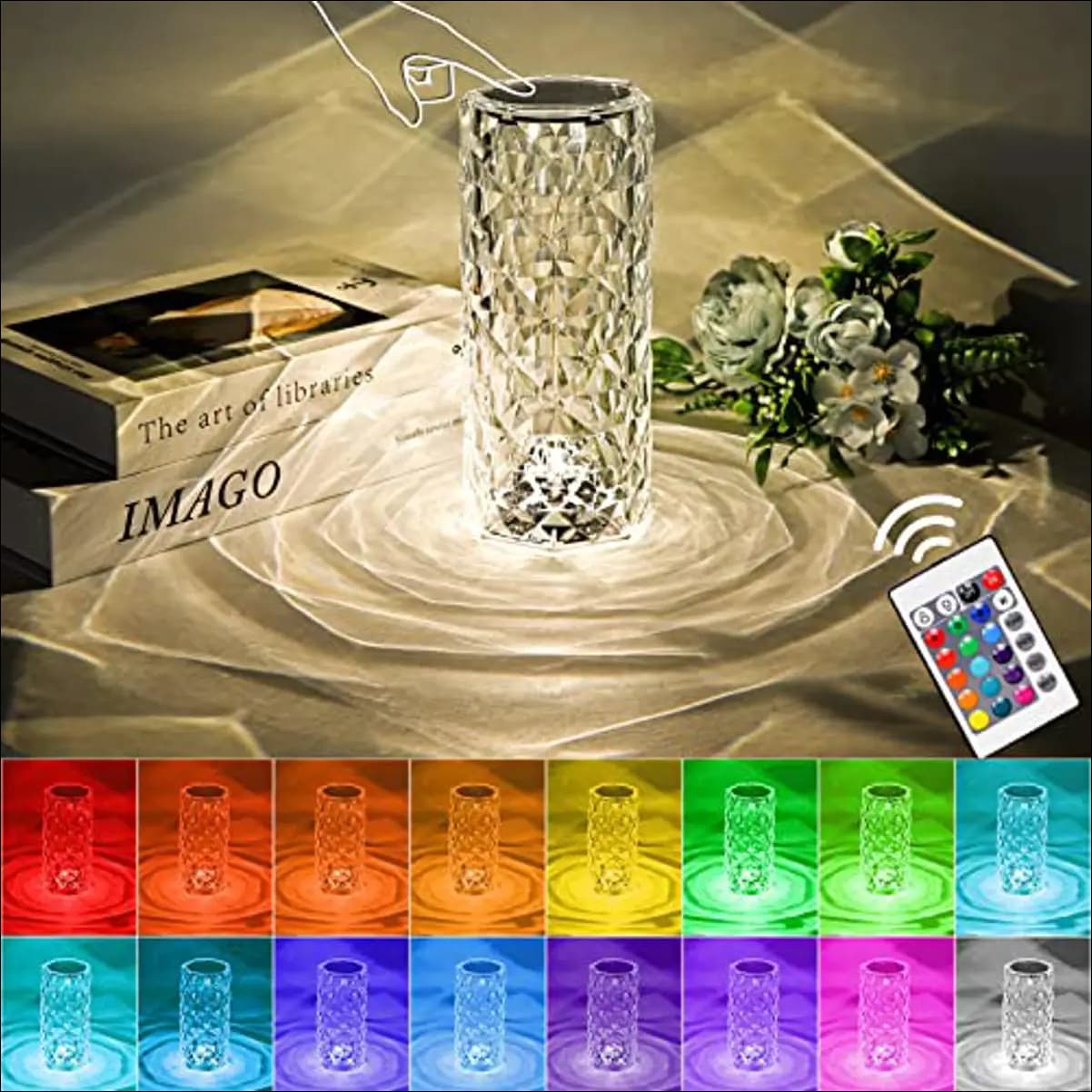 Diamond Crystal Lamp Rose, 16 Colors Changing, USB Rechargeable Table Lamp