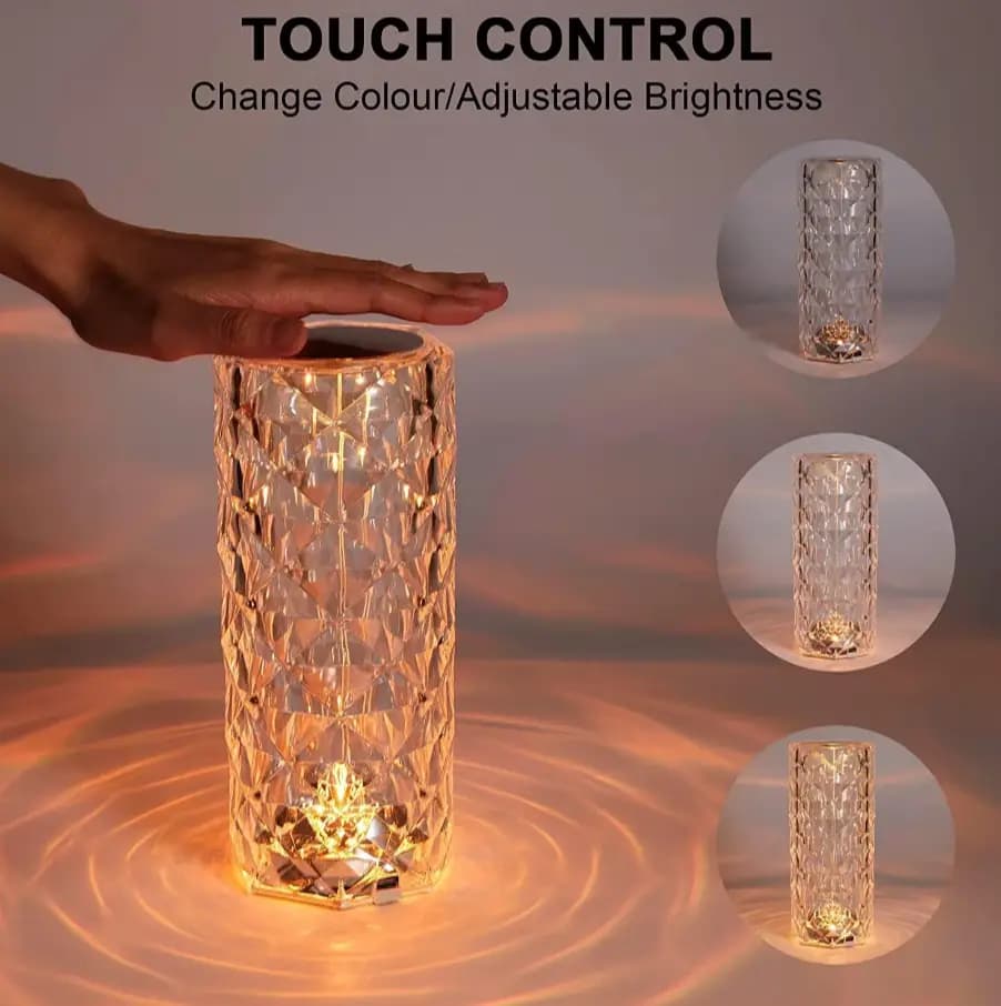 Diamond Crystal Lamp Rose, 16 Colors Changing, USB Rechargeable Table Lamp